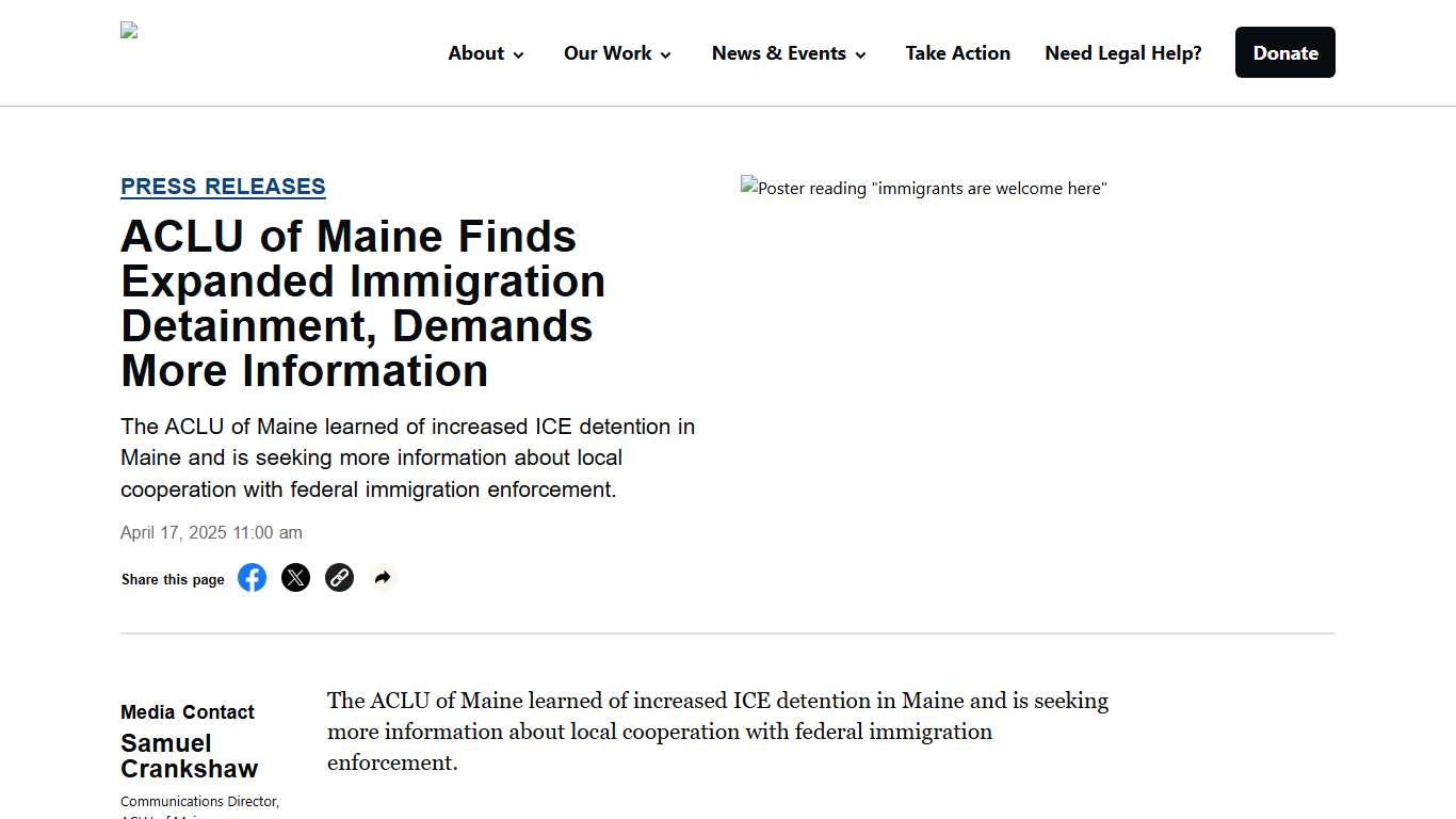 ACLU of Maine Finds Expanded Immigration Detainment, Demands More Information - ACLU of Maine